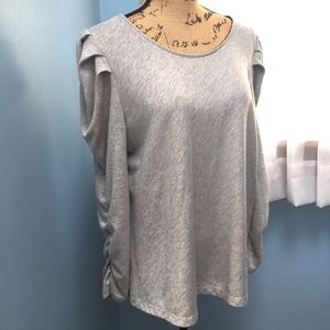 DREW Grey Top With Ruched Sleeves